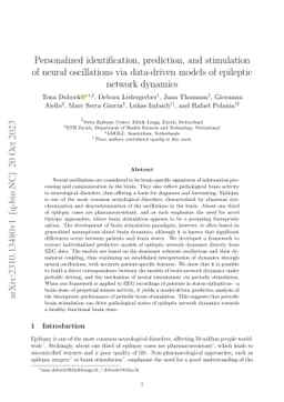 Personalized identification, prediction, and stimulation of neural
  oscillations via data-driven models of epileptic network dynamics