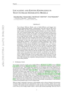 Localizing and Editing Knowledge in Text-to-Image Generative Models