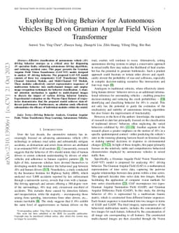 Exploring Driving Behavior for Autonomous Vehicles Based on Gramian
  Angular Field Vision Transformer