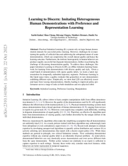 Learning to Discern: Imitating Heterogeneous Human Demonstrations with
  Preference and Representation Learning