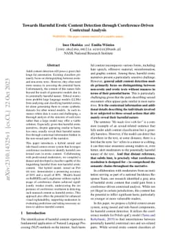 Towards Harmful Erotic Content Detection through Coreference-Driven
  Contextual Analysis