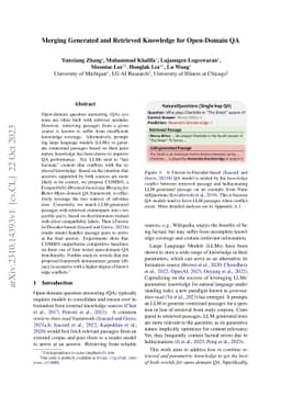 Merging Generated and Retrieved Knowledge for Open-Domain QA
