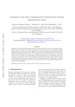 Learning to bag with a simulation-free reinforcement learning framework
  for robots