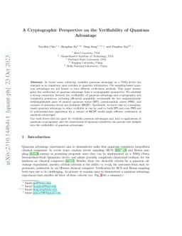 A Cryptographic Perspective on the Verifiability of Quantum Advantage