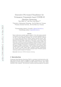 Generative Pre-trained Transformer for Vietnamese Community-based
  COVID-19 Question Answering