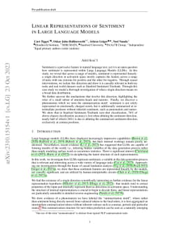 Linear Representations of Sentiment in Large Language Models