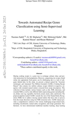 Towards Automated Recipe Genre Classification using Semi-Supervised
  Learning