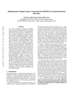 Ranking-based Adaptive Query Generation for DETRs in Crowded Pedestrian
  Detection