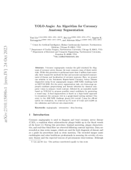 YOLO-Angio: An Algorithm for Coronary Anatomy Segmentation