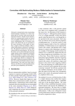 Correction with Backtracking Reduces Hallucination in Summarization