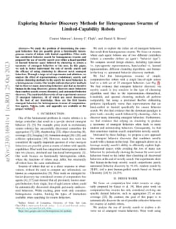 Exploring Behavior Discovery Methods for Heterogeneous Swarms of
  Limited-Capability Robots
