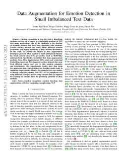 Data Augmentation for Emotion Detection in Small Imbalanced Text Data