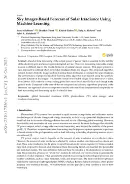 Sky Imager-Based Forecast of Solar Irradiance Using Machine Learning