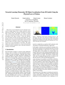 Towards Learning Monocular 3D Object Localization From 2D Labels using
  the Physical Laws of Motion