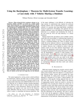 Using Buckingham's $π$ Theorem for Multi-System Learning Transfer: a
  Case-study with 3 Vehicles Sharing a Database