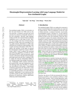 Disentangled Representation Learning with Large Language Models for
  Text-Attributed Graphs