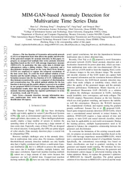 MIM-GAN-based Anomaly Detection for Multivariate Time Series Data