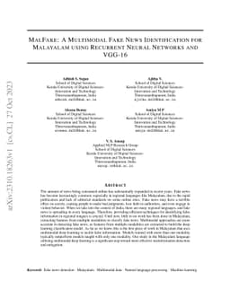 MalFake: A Multimodal Fake News Identification for Malayalam using
  Recurrent Neural Networks and VGG-16