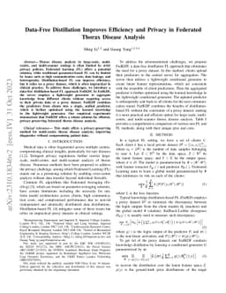 Data-Free Distillation Improves Efficiency and Privacy in Federated
  Thorax Disease Analysis