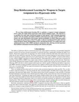 Deep Reinforcement Learning for Weapons to Targets Assignment in a
  Hypersonic strike