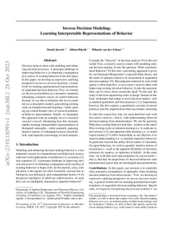 Inverse Decision Modeling: Learning Interpretable Representations of
  Behavior