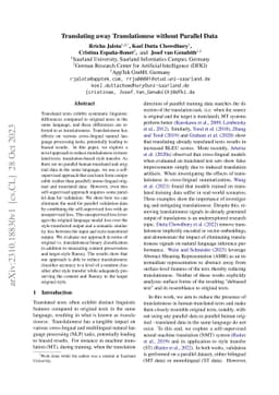 Translating away Translationese without Parallel Data
