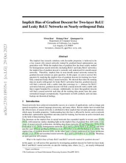 Implicit Bias of Gradient Descent for Two-layer ReLU and Leaky ReLU
  Networks on Nearly-orthogonal Data