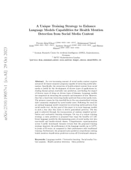 A Unique Training Strategy to Enhance Language Models Capabilities for
  Health Mention Detection from Social Media Content
