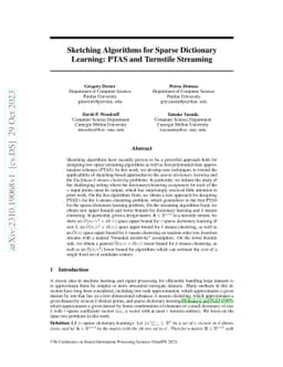 Sketching Algorithms for Sparse Dictionary Learning: PTAS and Turnstile
  Streaming