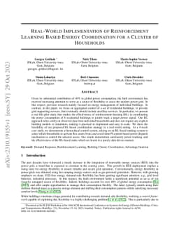 Real-World Implementation of Reinforcement Learning Based Energy
  Coordination for a Cluster of Households