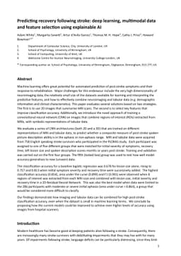 Predicting recovery following stroke: deep learning, multimodal data and
  feature selection using explainable AI
