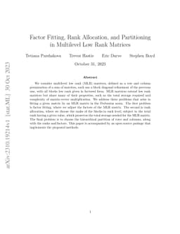 Factor Fitting, Rank Allocation, and Partitioning in Multilevel Low Rank
  Matrices