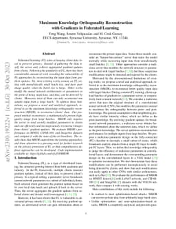 Maximum Knowledge Orthogonality Reconstruction with Gradients in
  Federated Learning
