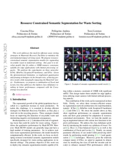Resource Constrained Semantic Segmentation for Waste Sorting