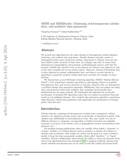 MMM and MMMSynth: Clustering of heterogeneous tabular data, and
  synthetic data generation