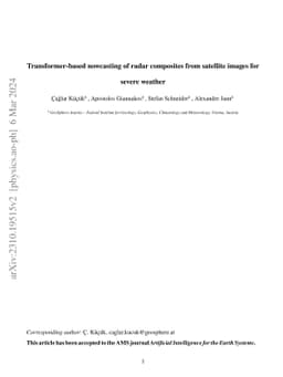 Transformer-based nowcasting of radar composites from satellite images
  for severe weather