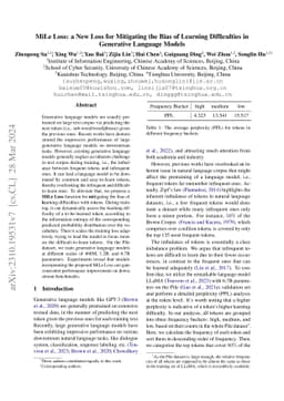 MiLe Loss: a New Loss for Mitigating the Bias of Learning Difficulties
  in Generative Language Models
