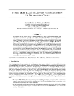 BTRec: BERT-Based Trajectory Recommendation for Personalized Tours