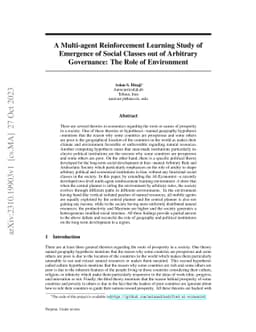 A Multi-agent Reinforcement Learning Study of Emergence of Social
  Classes out of Arbitrary Governance: The Role of Environment