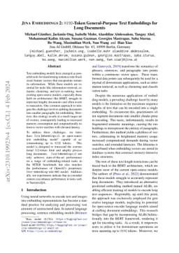 Jina Embeddings 2: 8192-Token General-Purpose Text Embeddings for Long
  Documents