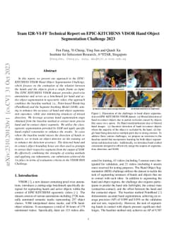Team I2R-VI-FF Technical Report on EPIC-KITCHENS VISOR Hand Object
  Segmentation Challenge 2023