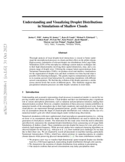 Understanding and Visualizing Droplet Distributions in Simulations of
  Shallow Clouds