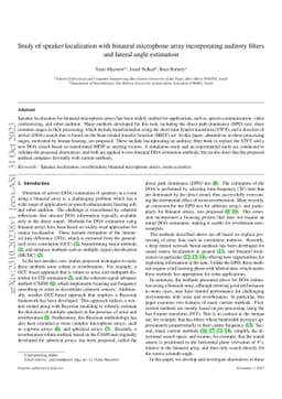 Study of speaker localization with binaural microphone array
  incorporating auditory filters and lateral angle estimation