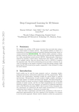 Deep Compressed Learning for 3D Seismic Inversion