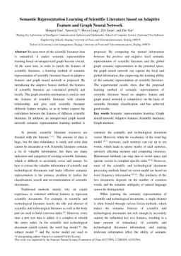 Semantic Representation Learning of Scientific Literature based on
  Adaptive Feature and Graph Neural Network