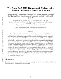 The Open DAC 2023 Dataset and Challenges for Sorbent Discovery in Direct
  Air Capture
