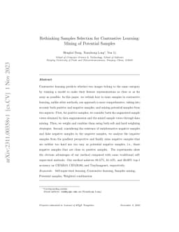 Rethinking Samples Selection for Contrastive Learning: Mining of
  Potential Samples