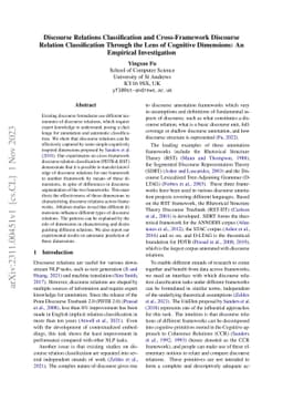 Discourse Relations Classification and Cross-Framework Discourse
  Relation Classification Through the Lens of Cognitive Dimensions: An
  Empirical Investigation