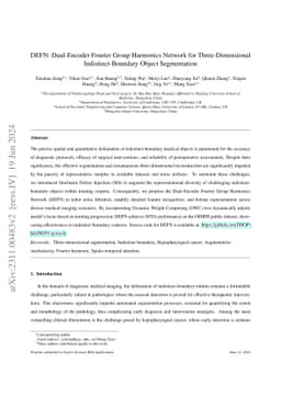 DEFN: Dual-Encoder Fourier Group Harmonics Network for Three-Dimensional
  Indistinct-Boundary Object Segmentation