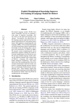 Explicit Morphological Knowledge Improves Pre-training of Language
  Models for Hebrew